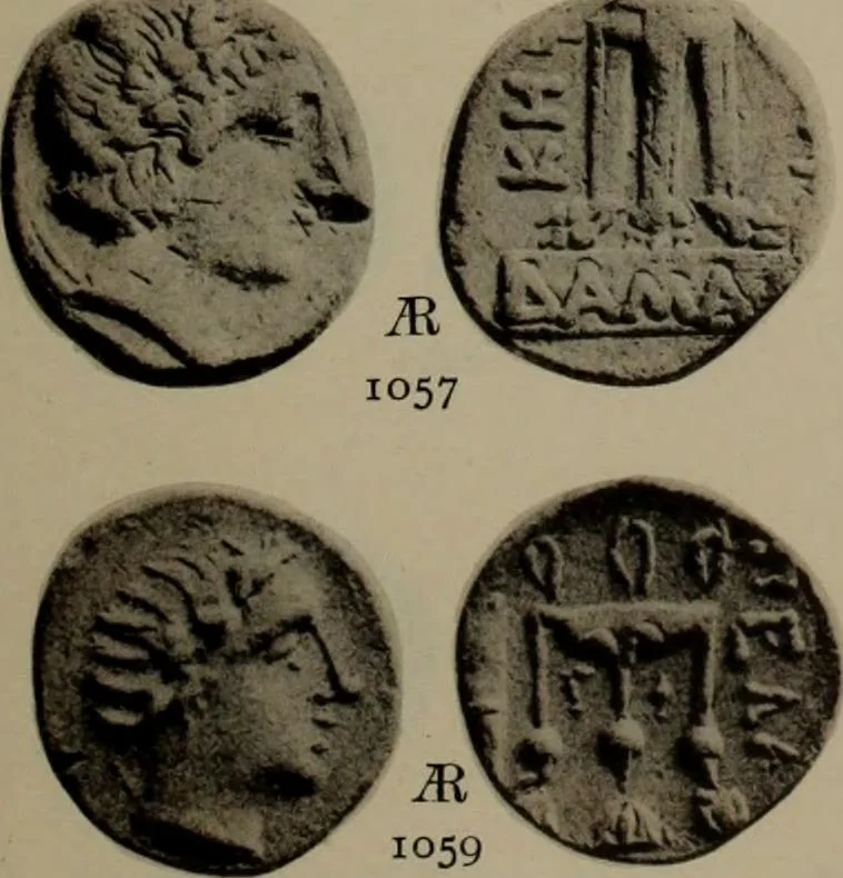 An illustration from Numismata graeca; Greek coin-types, classified for immediate identification, 1910, leaf 204