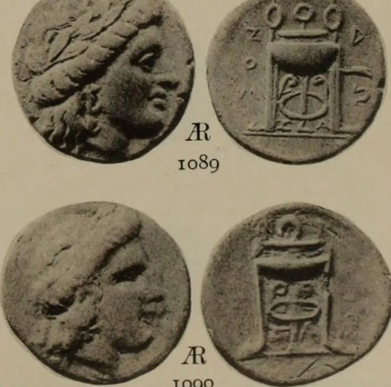 An illustration from Numismata graeca; Greek coin-types, classified for immediate identification, 1910, leaf 204