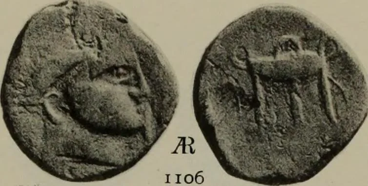An illustration from Numismata graeca; Greek coin-types, classified for immediate identification, 1910, leaf 206