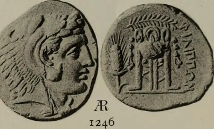An illustration from Numismata graeca; Greek coin-types, classified for immediate identification, 1910, leaf 212