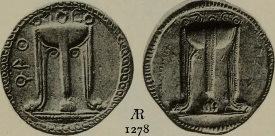 An illustration from Numismata graeca; Greek coin-types, classified for immediate identification, 1910, leaf 214