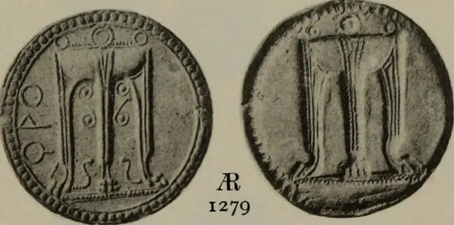 An illustration from Numismata graeca; Greek coin-types, classified for immediate identification, 1910, leaf 214