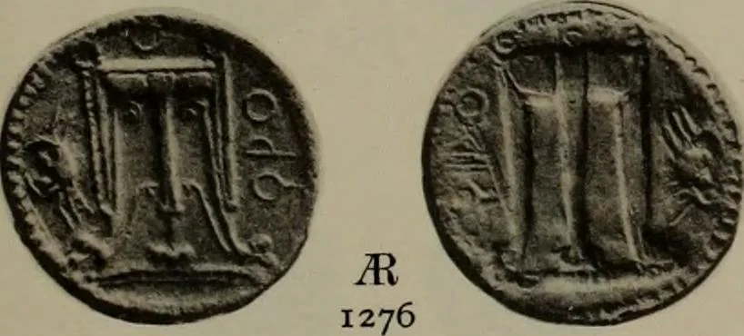 An illustration from Numismata graeca; Greek coin-types, classified for immediate identification, 1910, leaf 214