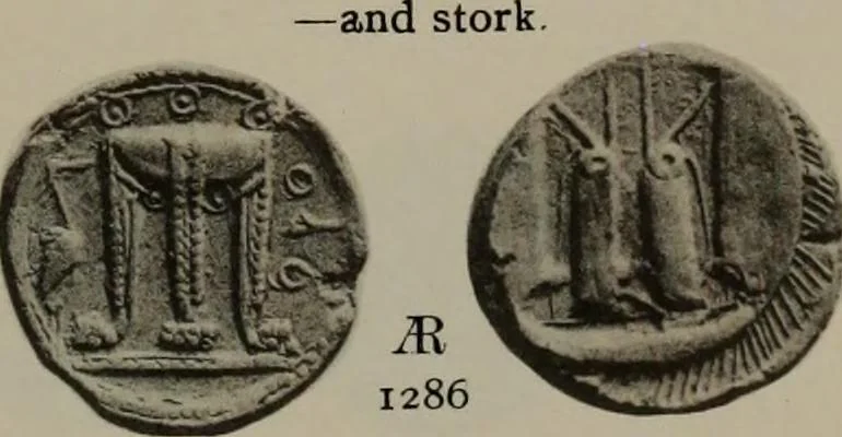 An illustration from Numismata graeca; Greek coin-types, classified for immediate identification, 1910, leaf 214