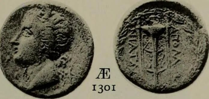 An illustration from Numismata graeca; Greek coin-types, classified for immediate identification, 1910, leaf 216