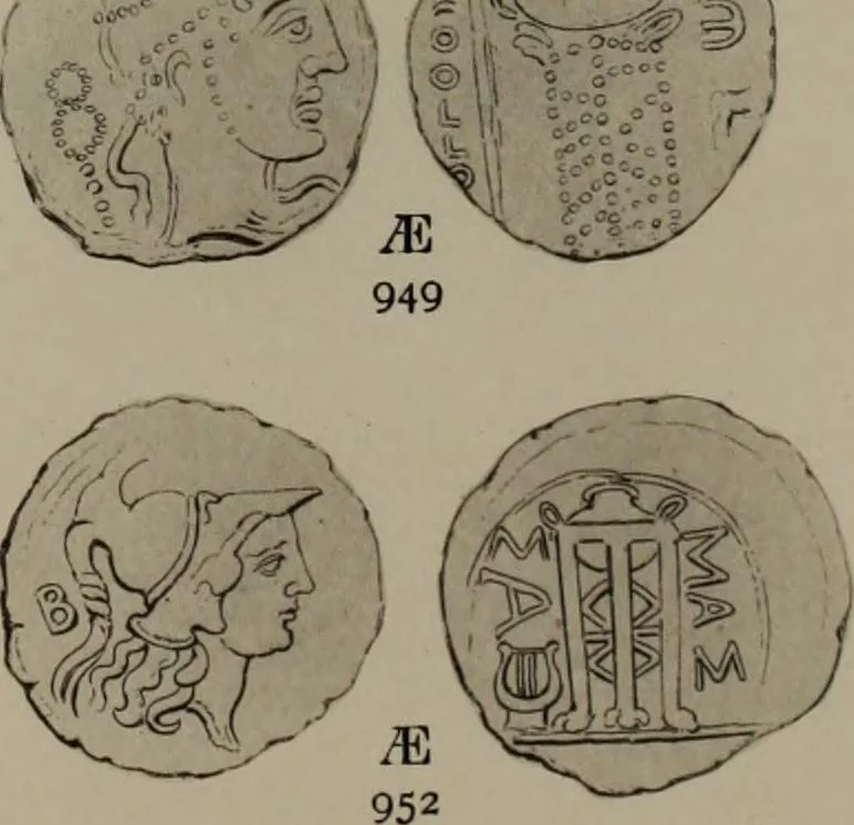 An illustration from Numismata graeca; Greek coin-types, classified for immediate identification, 1910, leaf 220