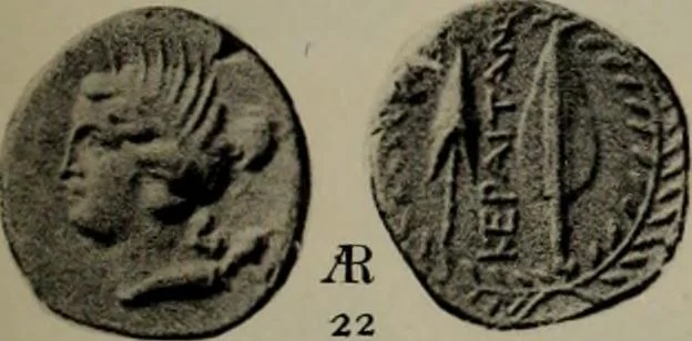 An illustration from Numismata graeca; Greek coin-types, classified for immediate identification, 1910, leaf 358