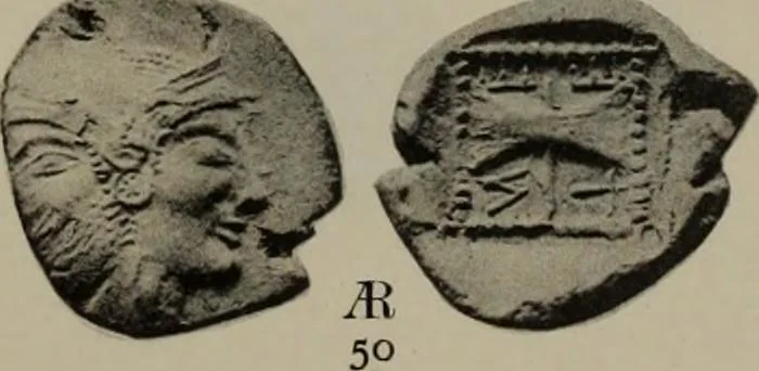 An illustration from Numismata graeca; Greek coin-types, classified for immediate identification, 1910, leaf 358