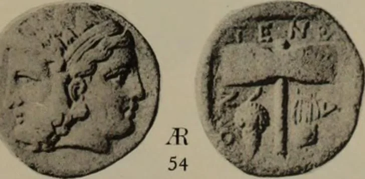 An illustration from Numismata graeca; Greek coin-types, classified for immediate identification, 1910, leaf 358