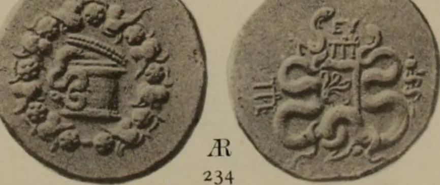 An illustration from Numismata graeca; Greek coin-types, classified for immediate identification, 1910, leaf 364