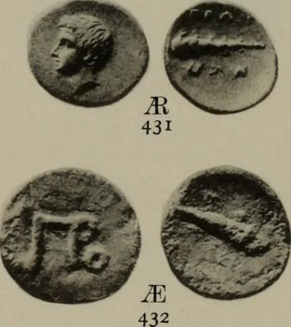 An illustration from Numismata graeca; Greek coin-types, classified for immediate identification, 1910, leaf 370
