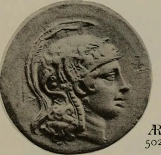 An illustration from Numismata graeca; Greek coin-types, classified for immediate identification, 1910, leaf 372