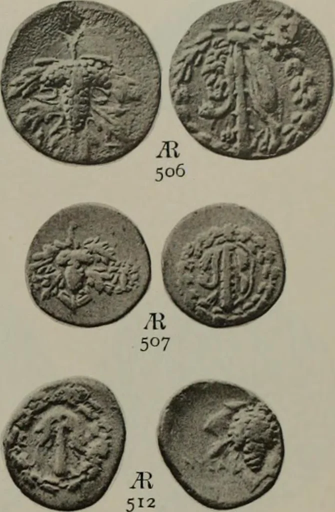 An illustration from Numismata graeca; Greek coin-types, classified for immediate identification, 1910, leaf 372