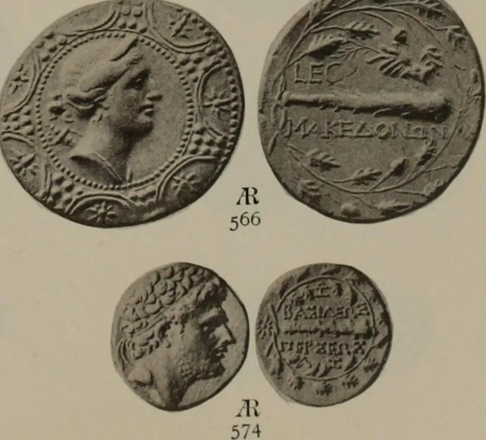 An illustration from Numismata graeca; Greek coin-types, classified for immediate identification, 1910, leaf 374