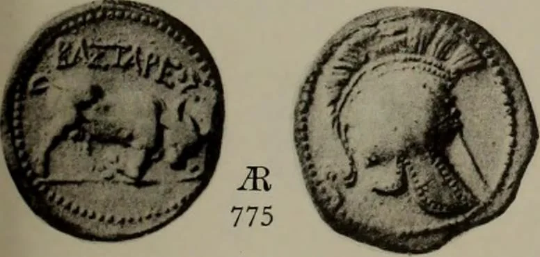 An illustration from Numismata graeca; Greek coin-types, classified for immediate identification, 1910, leaf 382