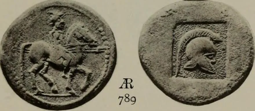 An illustration from Numismata graeca; Greek coin-types, classified for immediate identification, 1910, leaf 382