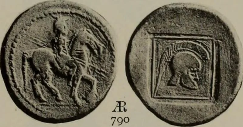 An illustration from Numismata graeca; Greek coin-types, classified for immediate identification, 1910, leaf 382