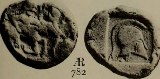 An illustration from Numismata graeca; Greek coin-types, classified for immediate identification, 1910, leaf 382