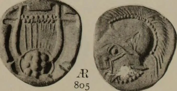 An illustration from Numismata graeca; Greek coin-types, classified for immediate identification, 1910, leaf 382