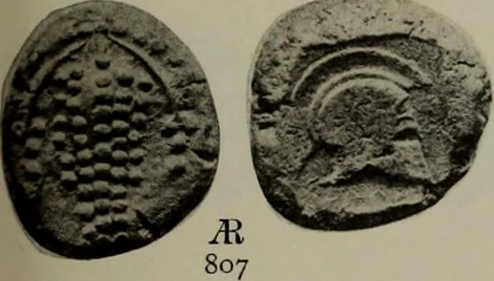 An illustration from Numismata graeca; Greek coin-types, classified for immediate identification, 1910, leaf 384