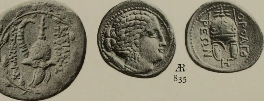An illustration from Numismata graeca; Greek coin-types, classified for immediate identification, 1910, leaf 384