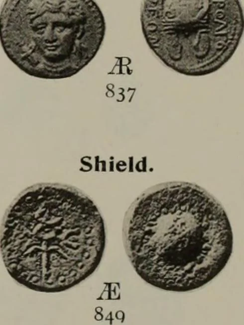 An illustration from Numismata graeca; Greek coin-types, classified for immediate identification, 1910, leaf 384