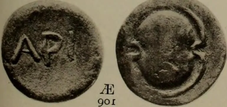 An illustration from Numismata graeca; Greek coin-types, classified for immediate identification, 1910, leaf 388