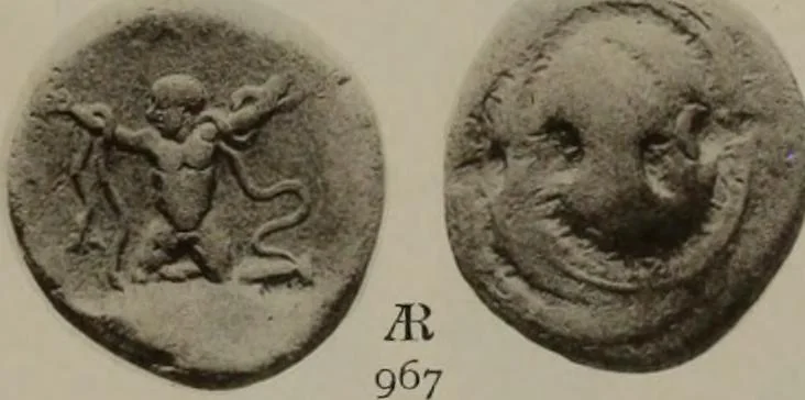 An illustration from Numismata graeca; Greek coin-types, classified for immediate identification, 1910, leaf 392