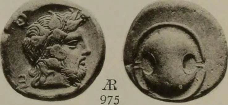 An illustration from Numismata graeca; Greek coin-types, classified for immediate identification, 1910, leaf 392