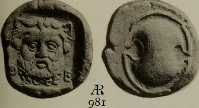 An illustration from Numismata graeca; Greek coin-types, classified for immediate identification, 1910, leaf 394