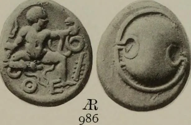 An illustration from Numismata graeca; Greek coin-types, classified for immediate identification, 1910, leaf 394