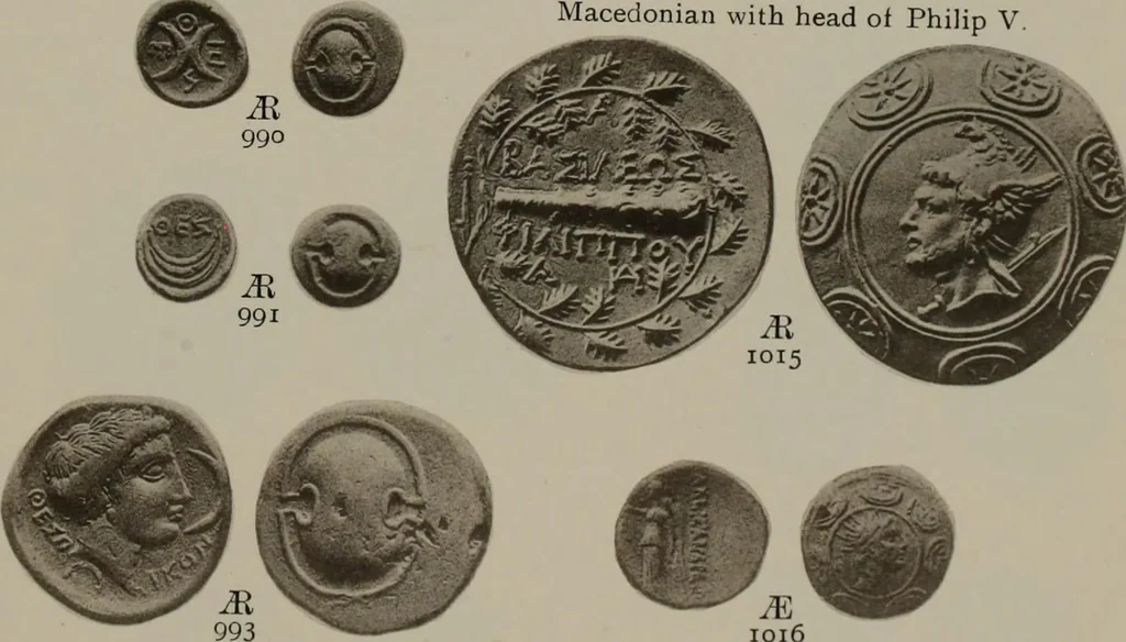An illustration from Numismata graeca; Greek coin-types, classified for immediate identification, 1910, leaf 394