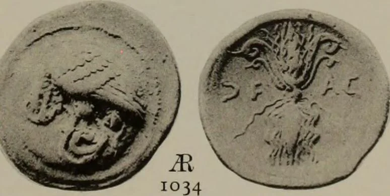 An illustration from Numismata graeca; Greek coin-types, classified for immediate identification, 1910, leaf 396