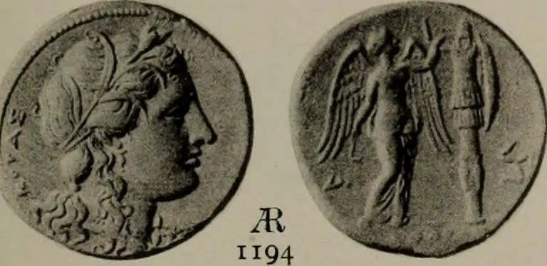 An illustration from Numismata graeca; Greek coin-types, classified for immediate identification, 1910, leaf 402