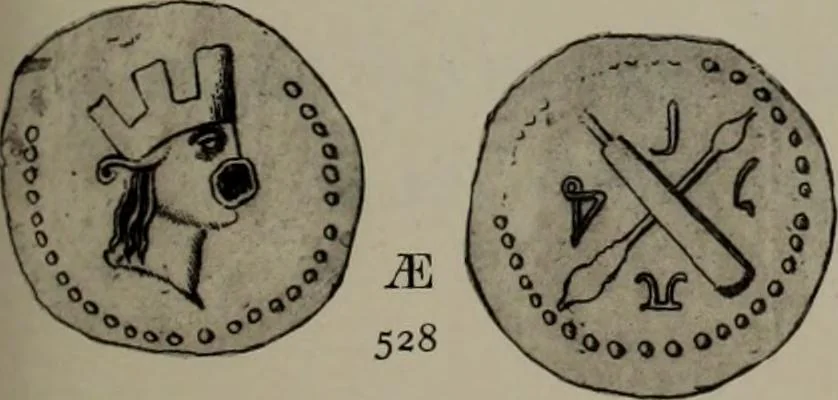 An illustration from Numismata graeca; Greek coin-types, classified for immediate identification, 1910, leaf 404
