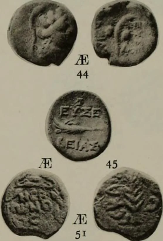 An illustration from Numismata graeca; Greek coin-types, classified for immediate identification, 1910, leaf 580