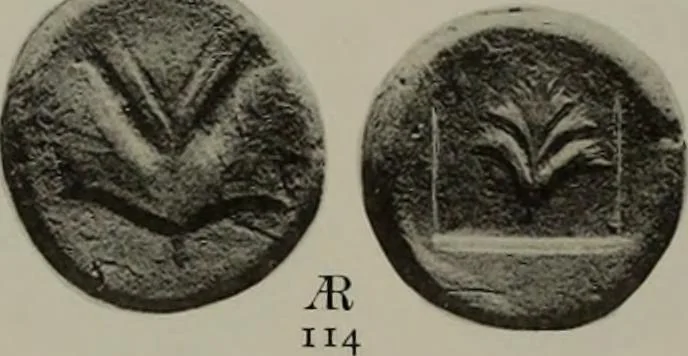 An illustration from Numismata graeca; Greek coin-types, classified for immediate identification, 1910, leaf 584