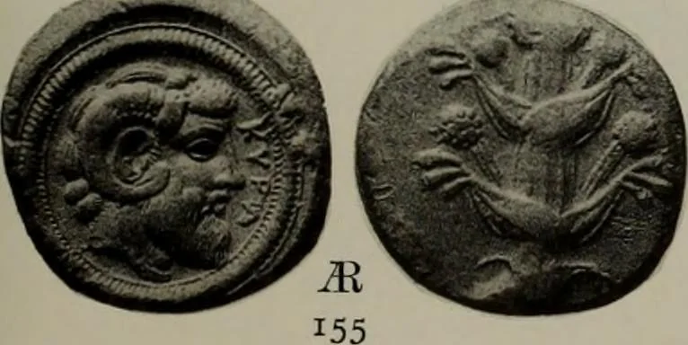 An illustration from Numismata graeca; Greek coin-types, classified for immediate identification, 1910, leaf 586