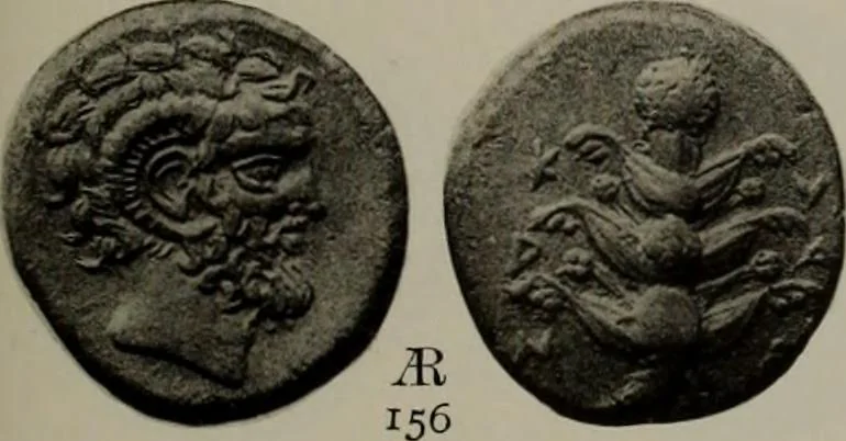 An illustration from Numismata graeca; Greek coin-types, classified for immediate identification, 1910, leaf 586