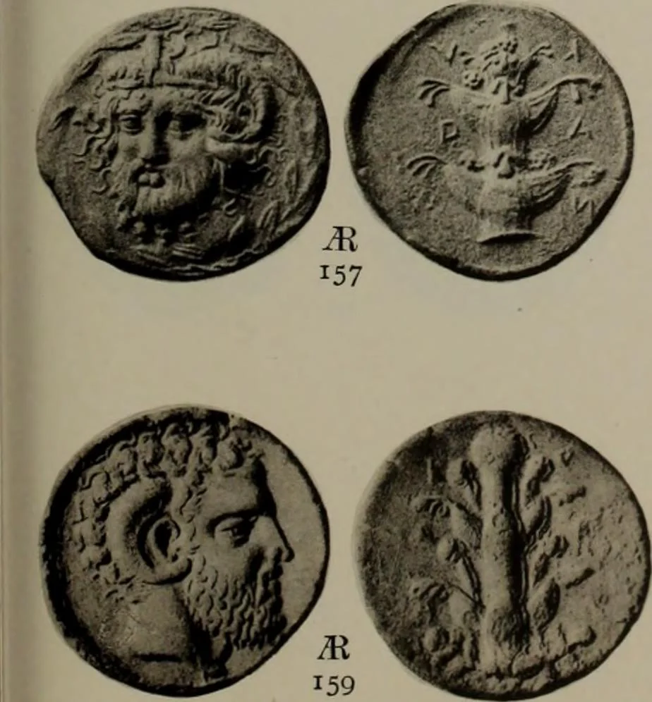 An illustration from Numismata graeca; Greek coin-types, classified for immediate identification, 1910, leaf 586
