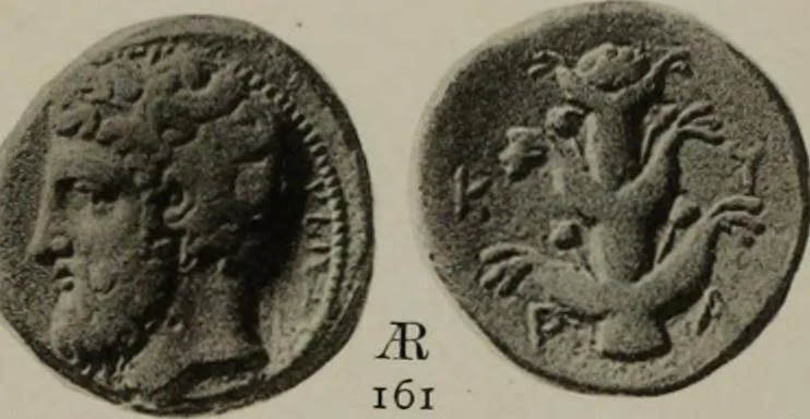 An illustration from Numismata graeca; Greek coin-types, classified for immediate identification, 1910, leaf 586