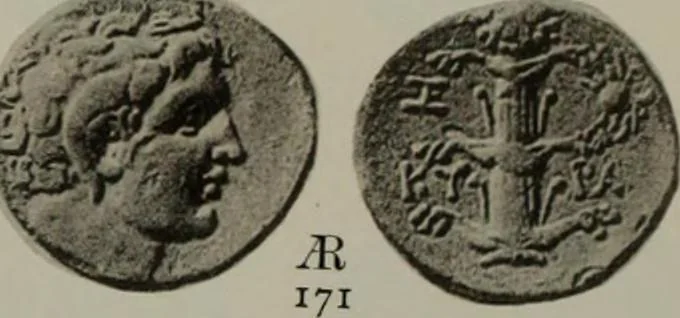 An illustration from Numismata graeca; Greek coin-types, classified for immediate identification, 1910, leaf 586