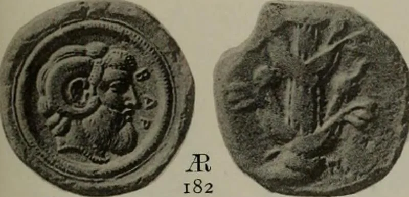 An illustration from Numismata graeca; Greek coin-types, classified for immediate identification, 1910, leaf 588