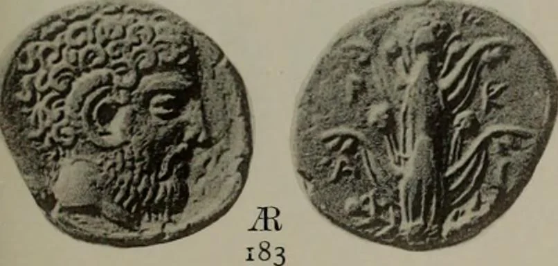 An illustration from Numismata graeca; Greek coin-types, classified for immediate identification, 1910, leaf 588