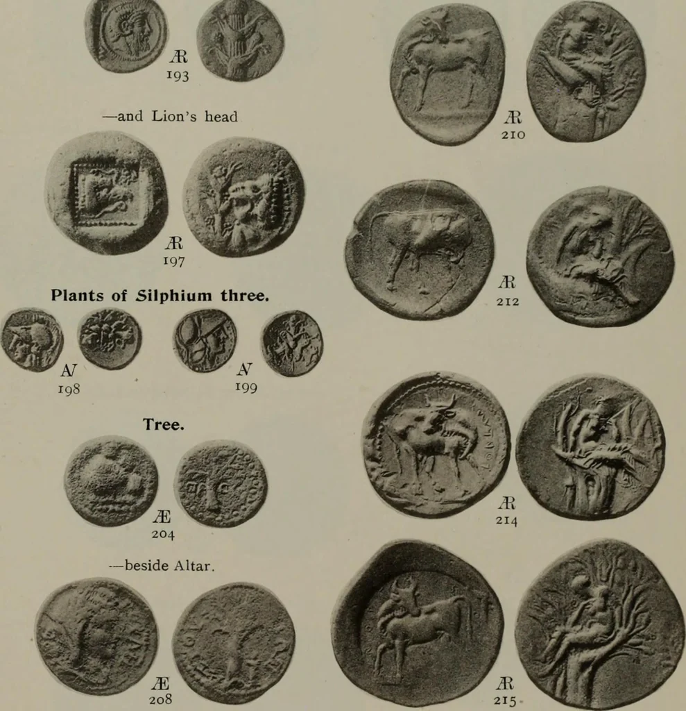An illustration from Numismata graeca; Greek coin-types, classified for immediate identification, 1910, leaf 588