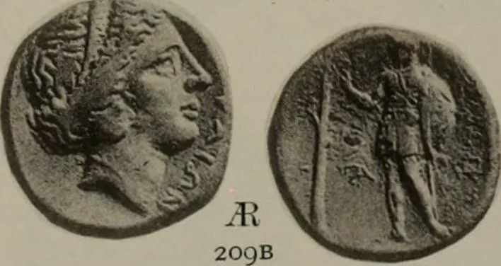 An illustration from Numismata graeca; Greek coin-types, classified for immediate identification, 1910, leaf 588