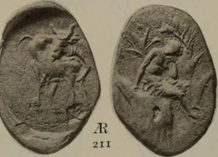 An illustration from Numismata graeca; Greek coin-types, classified for immediate identification, 1910, leaf 588