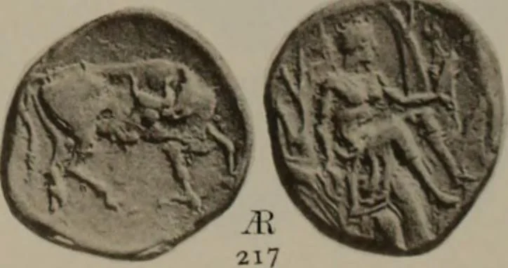 An illustration from Numismata graeca; Greek coin-types, classified for immediate identification, 1910, leaf 588