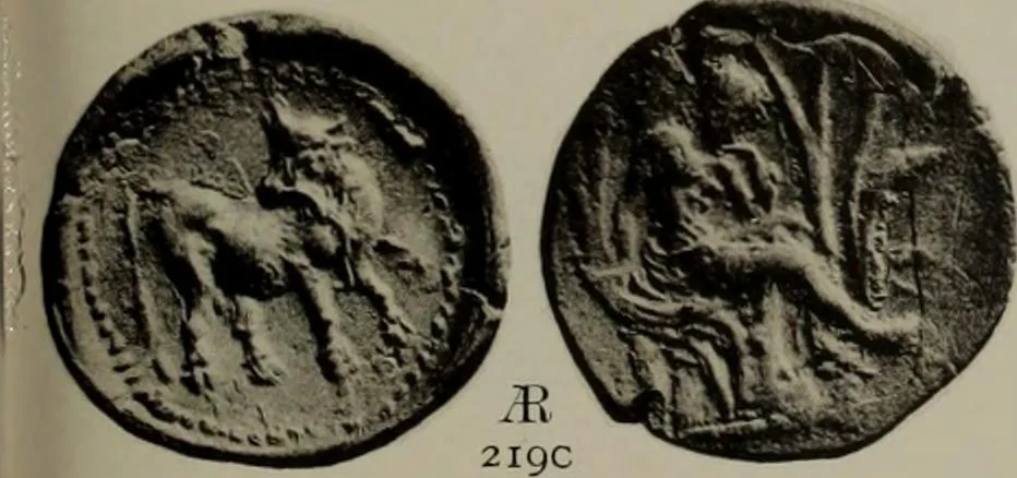 An illustration from Numismata graeca; Greek coin-types, classified for immediate identification, 1910, leaf 590