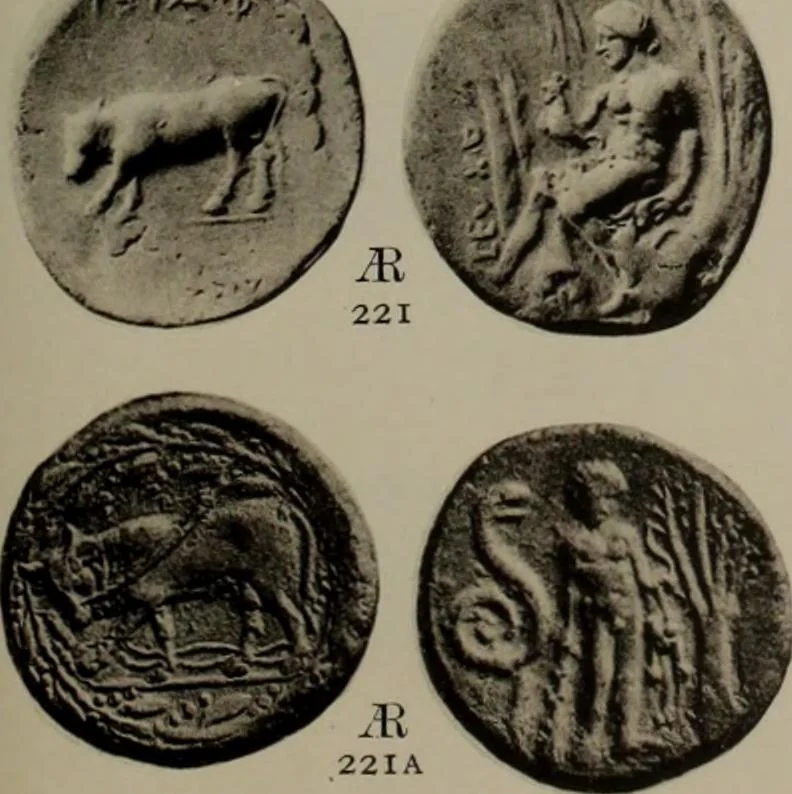 An illustration from Numismata graeca; Greek coin-types, classified for immediate identification, 1910, leaf 590